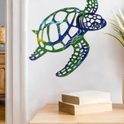 Modern Creative Iron Decorative Turtle Hanger Colorful Spray Metal Material Wall Decoration Turtle Tropical Ocean Style Decorative Wall Hanger