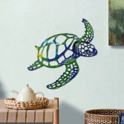 Modern Creative Iron Decorative Turtle Hanger Colorful Spray Metal Material Wall Decoration Turtle Tropical Ocean Style Decorative Wall Hanger