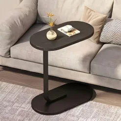 Modern C-Shaped Sofa Side Table & Coffee Table - Durable Wood & Iron Construction, 4 Colors (Walnut/Oak/Black/White) - Sturdy Frame for Living Room, Bedroom, RV & Balcony Decor