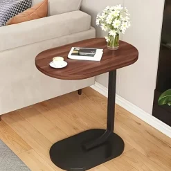 Modern C-Shaped Sofa Side Table & Coffee Table - Durable Wood & Iron Construction, 4 Colors (Walnut/Oak/Black/White) - Sturdy Frame for Living Room, Bedroom, RV & Balcony Decor