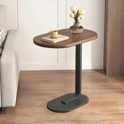 Modern C-Shaped Sofa Side Table & Coffee Table - Durable Wood & Iron Construction, 4 Colors (Walnut/Oak/Black/White) - Sturdy Frame for Living Room, Bedroom, RV & Balcony Decor