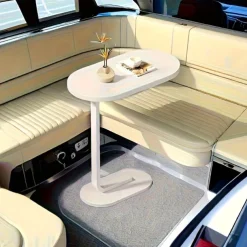 Modern C-Shaped Sofa Side Table & Coffee Table - Durable Wood & Iron Construction, 4 Colors (Walnut/Oak/Black/White) - Sturdy Frame for Living Room, Bedroom, RV & Balcony Decor