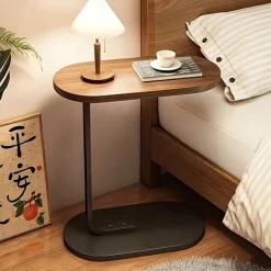 Modern C-Shaped Sofa Side Table & Coffee Table - Durable Wood & Iron Construction, 4 Colors (Walnut/Oak/Black/White) - Sturdy Frame for Living Room, Bedroom, RV & Balcony Decor