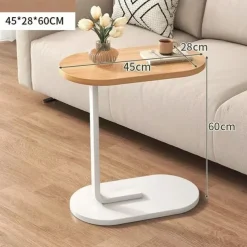 Modern C-Shaped Sofa Side Table & Coffee Table - Durable Wood & Iron Construction, 4 Colors (Walnut/Oak/Black/White) - Sturdy Frame for Living Room, Bedroom, RV & Balcony Decor