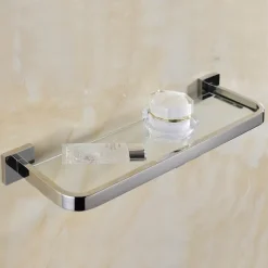 Modern Shower Caddy Bath Toilet Rack Stainless Steel Tempered Glass Shelf Rack Shower Toiletries Rack Cosmetics Storage Rack