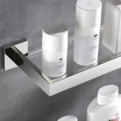 Modern Shower Caddy Bath Toilet Rack Stainless Steel Tempered Glass Shelf Rack Shower Toiletries Rack Cosmetics Storage Rack