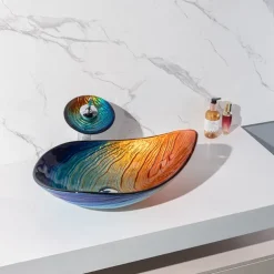 Modern simple clear light carving yuan treasure basin tempered glass wash basin with waterfall faucet basin support sink BWY19-193