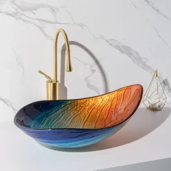 Modern simple clear light carving yuan treasure basin tempered glass wash basin with waterfall faucet basin support sink BWY19-193