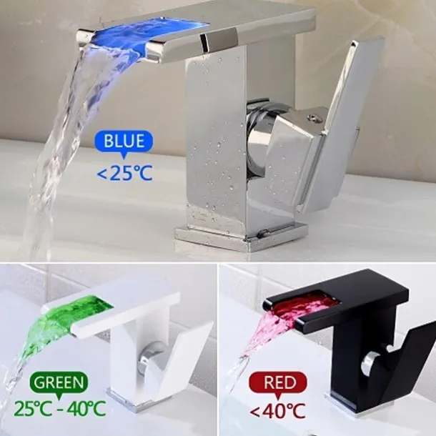 Modern Style Bathroom Sink Faucet LED/Waterfall Electroplated Centerset Single Handle One HoleBath Taps/Bathroom Sink Faucet+ Accessories/Contemporary/Vintage/Yes/Brass