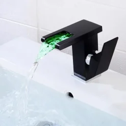 Modern Style Bathroom Sink Faucet LED/Waterfall Electroplated Centerset Single Handle One HoleBath Taps/Bathroom Sink Faucet+ Accessories/Contemporary/Vintage/Yes/Brass