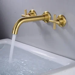 Modern Utility Sink Laundry Chrome Gold Black Faucet with Rotatable Spout, Wall Mount Two Handles Three Holes Wash Basin Tap with Hot and Cold Water Switch, Laundry Tub Pot Filler Commercial Faucet