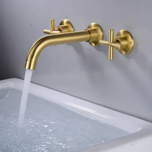 Modern Utility Sink Laundry Chrome Gold Black Faucet with Rotatable Spout, Wall Mount Two Handles Three Holes Wash Basin Tap with Hot and Cold Water Switch, Laundry Tub Pot Filler Commercial Faucet