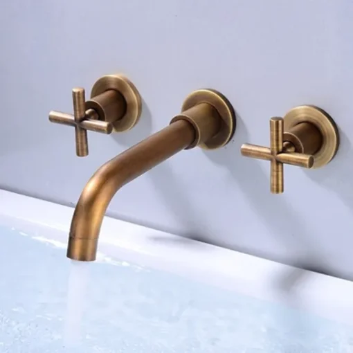 Modern Utility Sink Laundry Chrome Gold Black Faucet with Rotatable Spout, Wall Mount Two Handles Three Holes Wash Basin Tap with Hot and Cold Water Switch, Laundry Tub Pot Filler Commercial Faucet