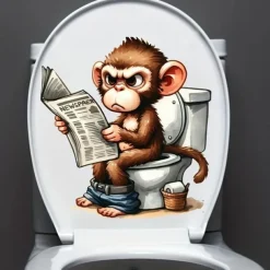 Monkey Toilet Lid Stickers, Home Improvement Toilet Lid Stickers, Tank Decals, Fun Animal Series Wall Decoration