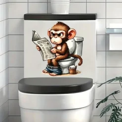 Monkey Toilet Lid Stickers, Home Improvement Toilet Lid Stickers, Tank Decals, Fun Animal Series Wall Decoration
