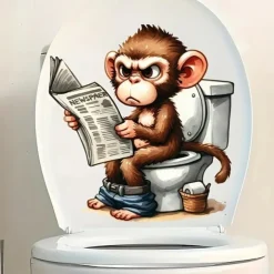 Monkey Toilet Lid Stickers, Home Improvement Toilet Lid Stickers, Tank Decals, Fun Animal Series Wall Decoration