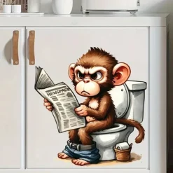 Monkey Toilet Lid Stickers, Home Improvement Toilet Lid Stickers, Tank Decals, Fun Animal Series Wall Decoration