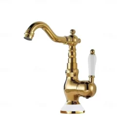 Mono Bathroom Sink Mixer Faucet Brass, Deck Mounted Single Lever Basin Taps Ceramic Handle Tap, One Hole Cold and Hot Hose Vessel Faucets