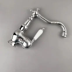 Mono Bathroom Sink Mixer Faucet Brass, Deck Mounted Single Lever Basin Taps Ceramic Handle Tap, One Hole Cold and Hot Hose Vessel Faucets