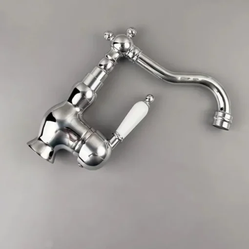 Mono Bathroom Sink Mixer Faucet Brass, Deck Mounted Single Lever Basin Taps Ceramic Handle Tap, One Hole Cold and Hot Hose Vessel Faucets