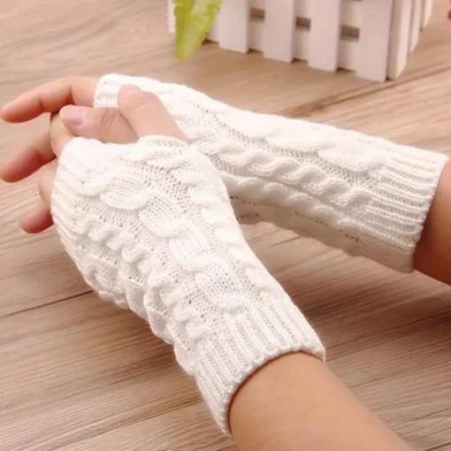 Monochrome Knitted Gloves Short Half Finger Warm Gloves Elastic Fingerless Touch Screen Fall Winter Gloves