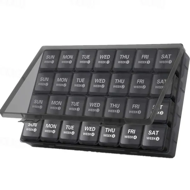 Monthly Pill Organizer 28 Day, Pill Box, Medicine Organizer, Organized By Week, Large 4-Week Pill Container With Dust-Proof Case For Fish Oils, Vitamins, Supplements