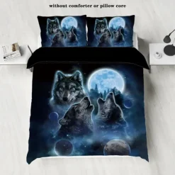 Moon Night Wolf Duvet Cover Set - Includes Duvet Cover and Pillowcases - Mystical Wolf and Moon Design - Soft and Comfortable Fabric
