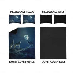 Moon Night Wolf Duvet Cover Set - Includes Duvet Cover and Pillowcases - Mystical Wolf and Moon Design - Soft and Comfortable Fabric