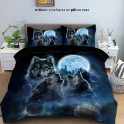 Moon Night Wolf Duvet Cover Set - Includes Duvet Cover and Pillowcases - Mystical Wolf and Moon Design - Soft and Comfortable Fabric