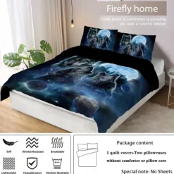 Moon Night Wolf Duvet Cover Set - Includes Duvet Cover and Pillowcases - Mystical Wolf and Moon Design - Soft and Comfortable Fabric