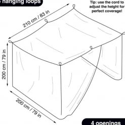 Mosquito Net for Bed Bed Canopy Single to King Size Bed 4 Side Openings & 6 Hanging Loops Decorative Rectangular Shape