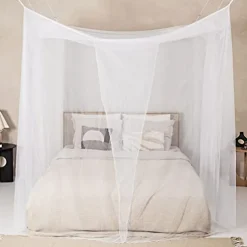 Mosquito Net for Single to King-Sized Beds, 2 Openings or Fully-Enclosed Bed Canopy, Rectangular White Universal Netting Canopy for Indoor Outdoor Use, Ideal for Home, Travel