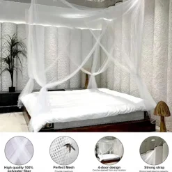 Mosquito Net for Single to King-Sized Beds, 2 Openings or Fully-Enclosed Bed Canopy, Rectangular White Universal Netting Canopy for Indoor Outdoor Use, Ideal for Home, Travel