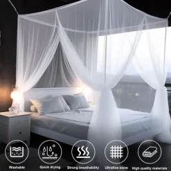 Mosquito Net for Single to King-Sized Beds, 2 Openings or Fully-Enclosed Bed Canopy, Rectangular White Universal Netting Canopy for Indoor Outdoor Use, Ideal for Home, Travel