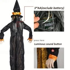 Motion-Activated Witch and Sound Sensing Halloween Bar Scene Decoration for Haunted House Atmosphere