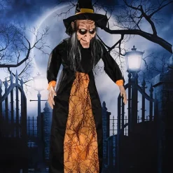 Motion-Activated Witch and Sound Sensing Halloween Bar Scene Decoration for Haunted House Atmosphere