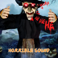 Motion-Activated Witch and Sound Sensing Halloween Bar Scene Decoration for Haunted House Atmosphere