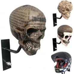 Motorcycle Helmet Skull Holder,Helmet Storage Rack Wall Mount Hat Rack Skull Helmet Rack, Resin Crafts, for Coats, Caps, Baseballs and Rugby Helmet