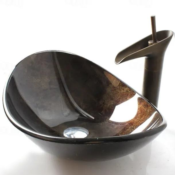 Mounting Ring Antique Tempered Glass Rectangular Vessel Sink Lavabo