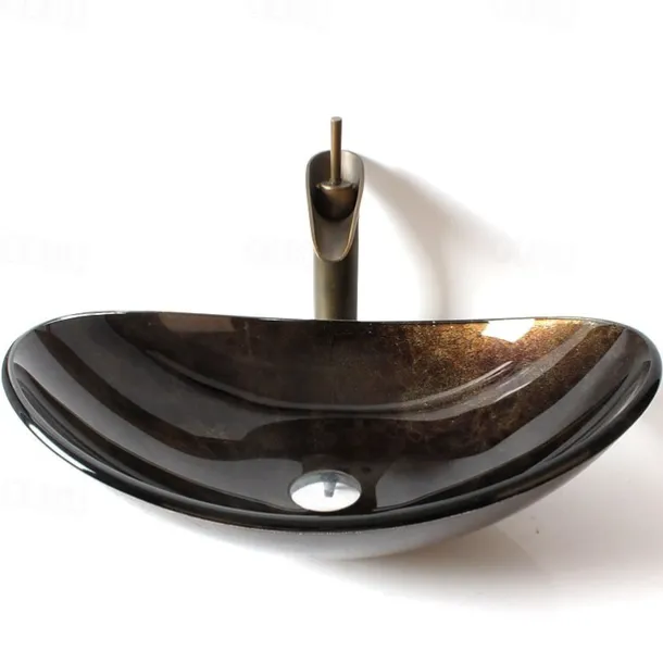 Mounting Ring Antique Tempered Glass Rectangular Vessel Sink Lavabo