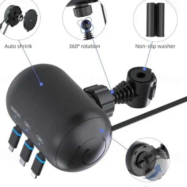 Multi Car Retractable Backseat 3 in 1 Car Charging Station Box Compatible with All Phones, for Uber Taxi Lyft Turo Ride Share Customer Charging Dock Attach to Headrest