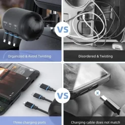 Multi Car Retractable Backseat 3 in 1 Car Charging Station Box Compatible with All Phones, for Uber Taxi Lyft Turo Ride Share Customer Charging Dock Attach to Headrest