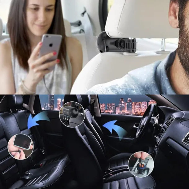 Multi Car Retractable Backseat 3 in 1 Car Charging Station Box Compatible with All Phones, for Uber Taxi Lyft Turo Ride Share Customer Charging Dock Attach to Headrest