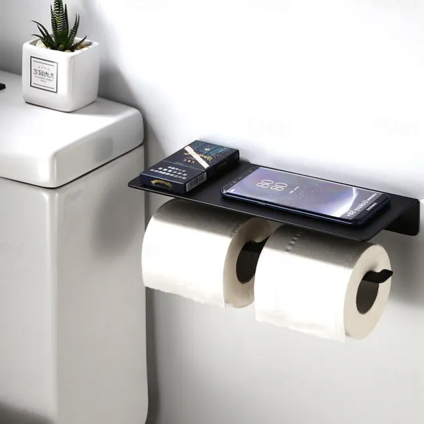 Multi Functional Paper Towel Holder, Bilateral Toilet Paper Holder, Space Aluminum Black, Matt