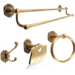 Multifunction Bathroom Accessory Set Aluminum Include Bathroom Double Towel Rack Toilet Paper Holder Towel Ring and Robe Hook Wall Mounted 4pcs