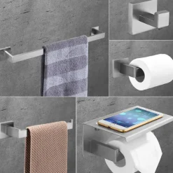 Multifunction Bathroom Accessory Set Include Towel Bar Toilet Paper Holder and Robe Hooks Stainless Steel Bathroom Shelf Wall Mounted 1or3or4 pcs
