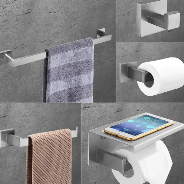 Multifunction Bathroom Accessory Set Include Towel Bar Toilet Paper Holder and Robe Hooks Stainless Steel Bathroom Shelf Wall Mounted 1or3or4 pcs