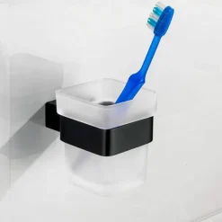 Multifunction Bathroom Accessory 1pc Include Towel Bar/Robe Hook/Towel Rack/Toothbrush Holder/Soap Dishes and Bath Shelf Stainless Steel Wall Mounted Matte Black