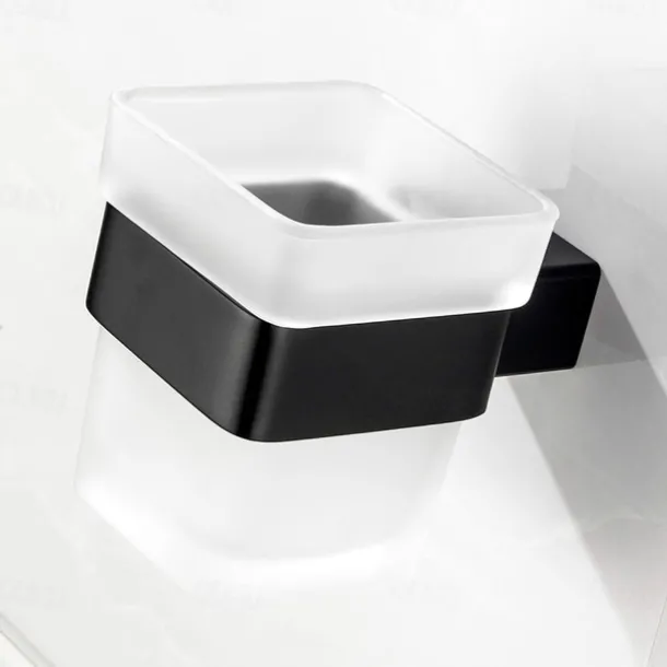 Multifunction Bathroom Accessory 1pc Include Towel Bar/Robe Hook/Towel Rack/Toothbrush Holder/Soap Dishes and Bath Shelf Stainless Steel Wall Mounted Matte Black