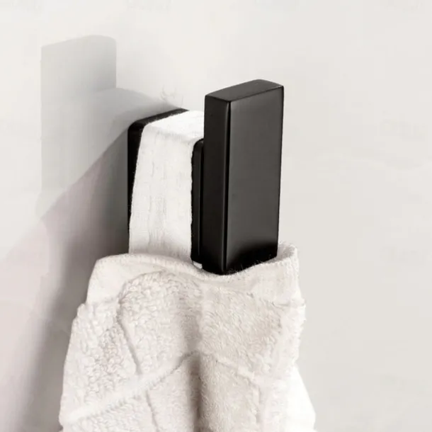 Multifunction Bathroom Accessory 1pc Include Towel Bar/Robe Hook/Towel Rack/Toothbrush Holder/Soap Dishes and Bath Shelf Stainless Steel Wall Mounted Matte Black